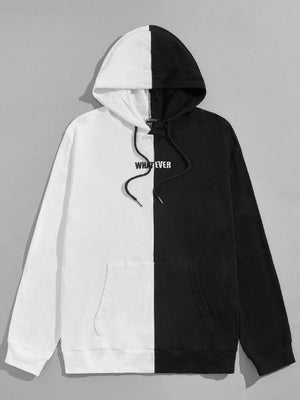SHEIN Letter Embroidery Two Tone Drawstring Hoodie - Negative Apparel