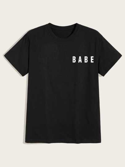 SHEIN Letter EZwear Graphic t- shirt - Negative Apparel