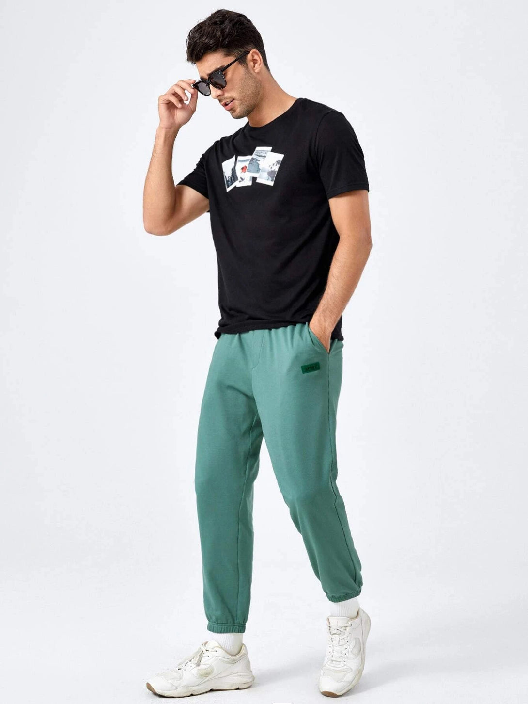 SHEIN Letter Patched Detail Drawstring Waist Sweatpants - Negative Apparel