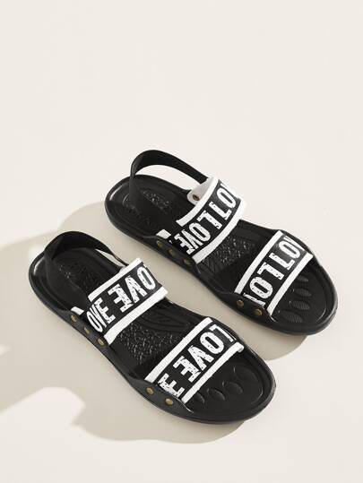 SHEIN Letter Print Black Sports Sandals - Negative Apparel
