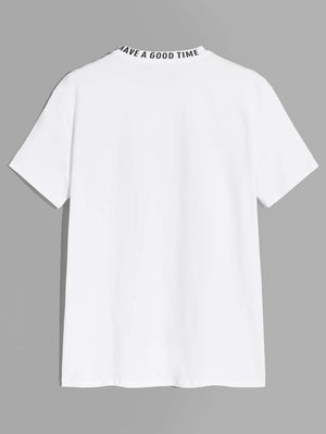 SHEIN Letter Print Neck Graphic Tee - Negative Apparel