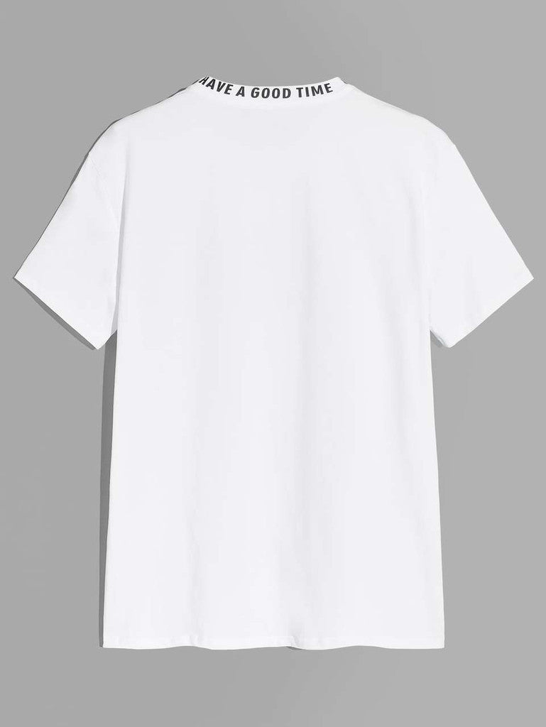 SHEIN Letter Print Neck Graphic Tee - Negative Apparel