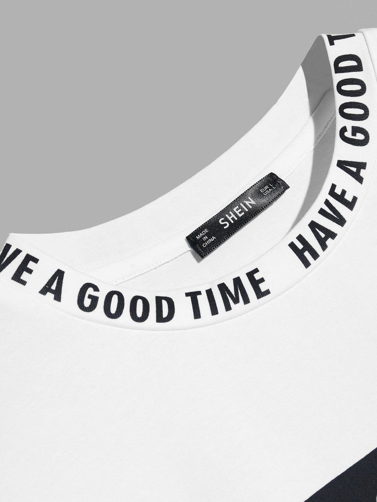 SHEIN Letter Print Neck Graphic Tee - Negative Apparel