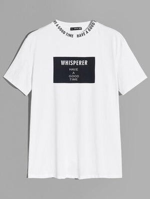 SHEIN Letter Print Neck Graphic Tee - Negative Apparel