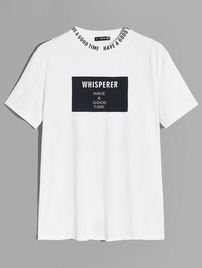 SHEIN Letter Print Neck Graphic Tee - Negative Apparel
