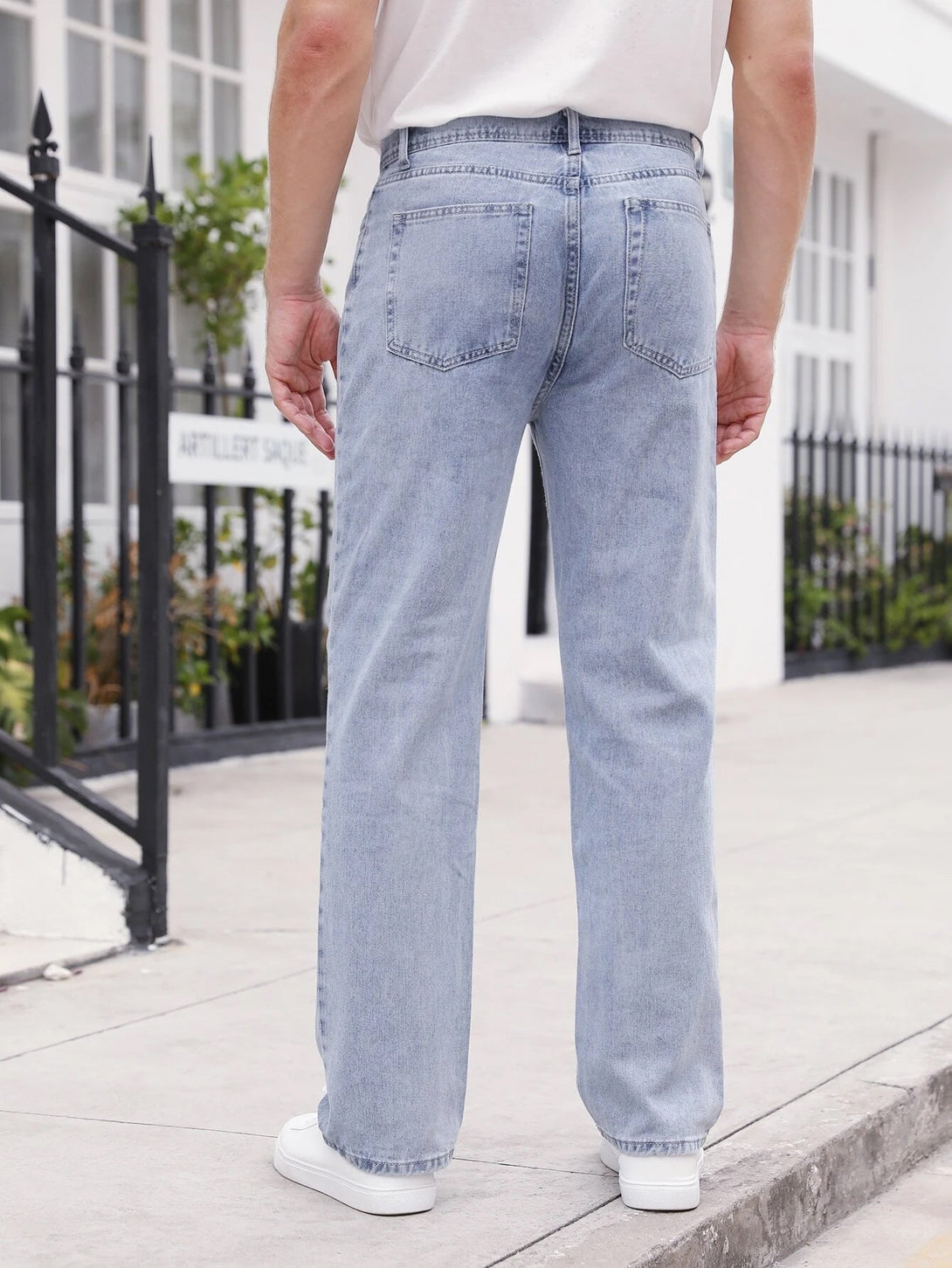 SHEIN Light Wash Slant Pocket Straight Fit Jeans - Negative Apparel