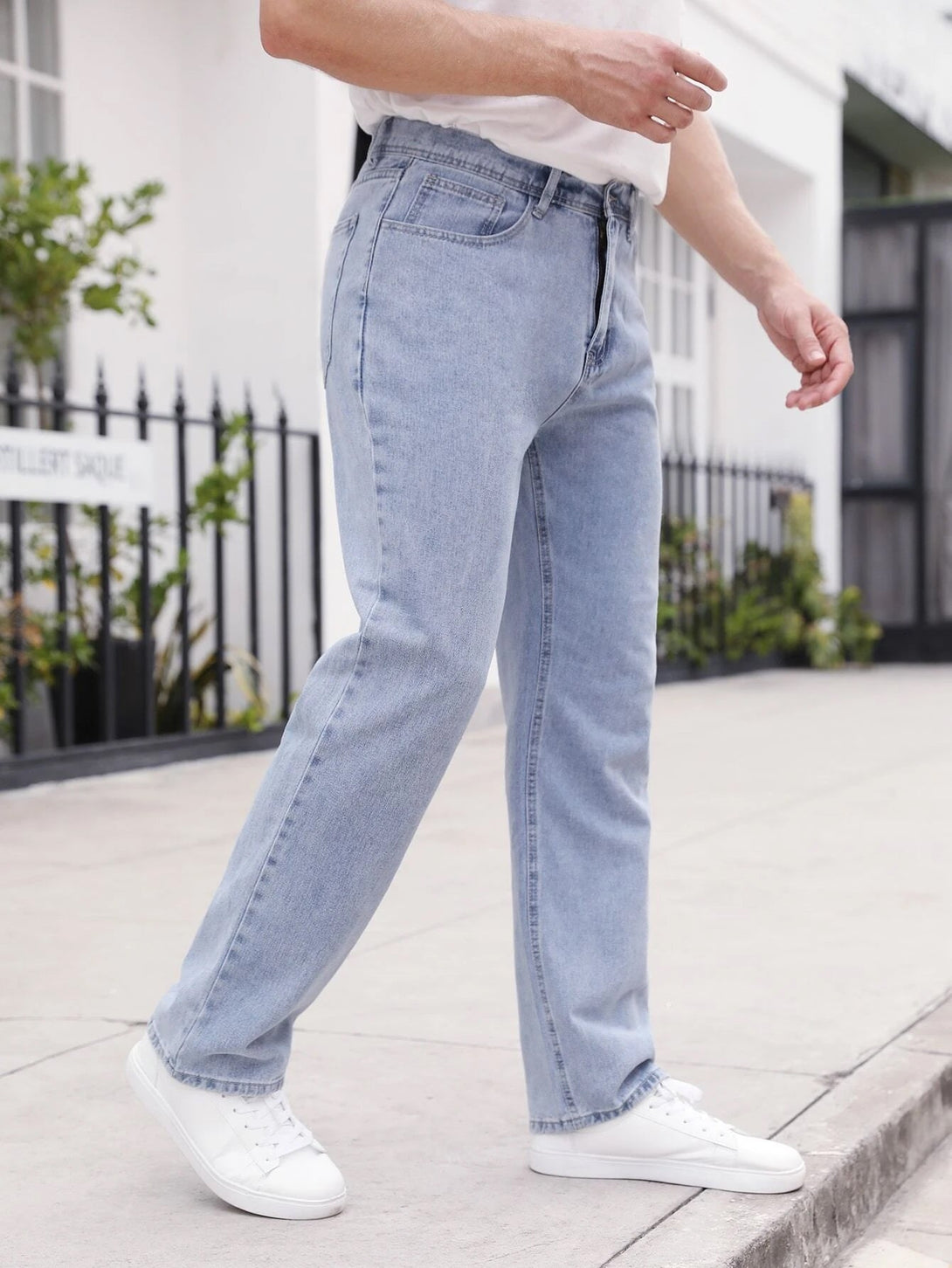 SHEIN Light Wash Slant Pocket Straight Fit Jeans - Negative Apparel