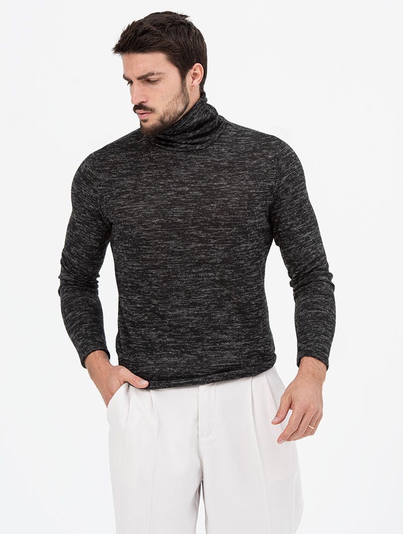 SHEIN Marled Knit Turtleneck Thermal Lined Sweater - Negative Apparel