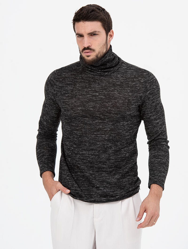 SHEIN Marled Knit Turtleneck Thermal Lined Sweater - Negative Apparel