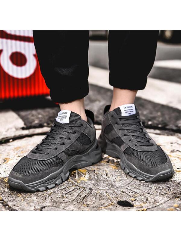 SHEIN Men Lace-up Front Mesh Panel Chunky Sneakers, Sporty Sneakers - Negative Apparel
