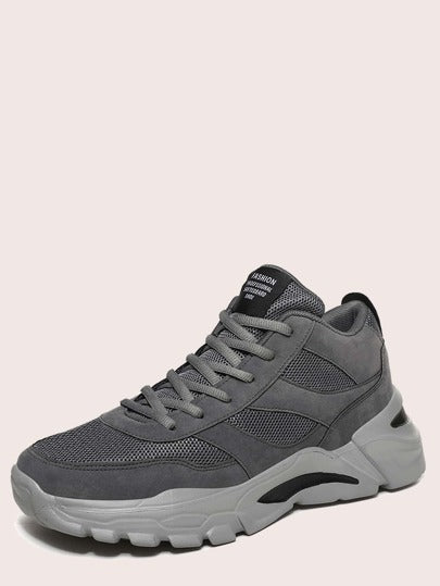 SHEIN Men Lace-up Front Mesh Panel Chunky Sneakers, Sporty Sneakers - Negative Apparel