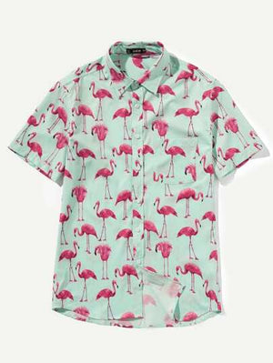 SHEIN Men’s Flamingo Button Shirt - Negative Apparel