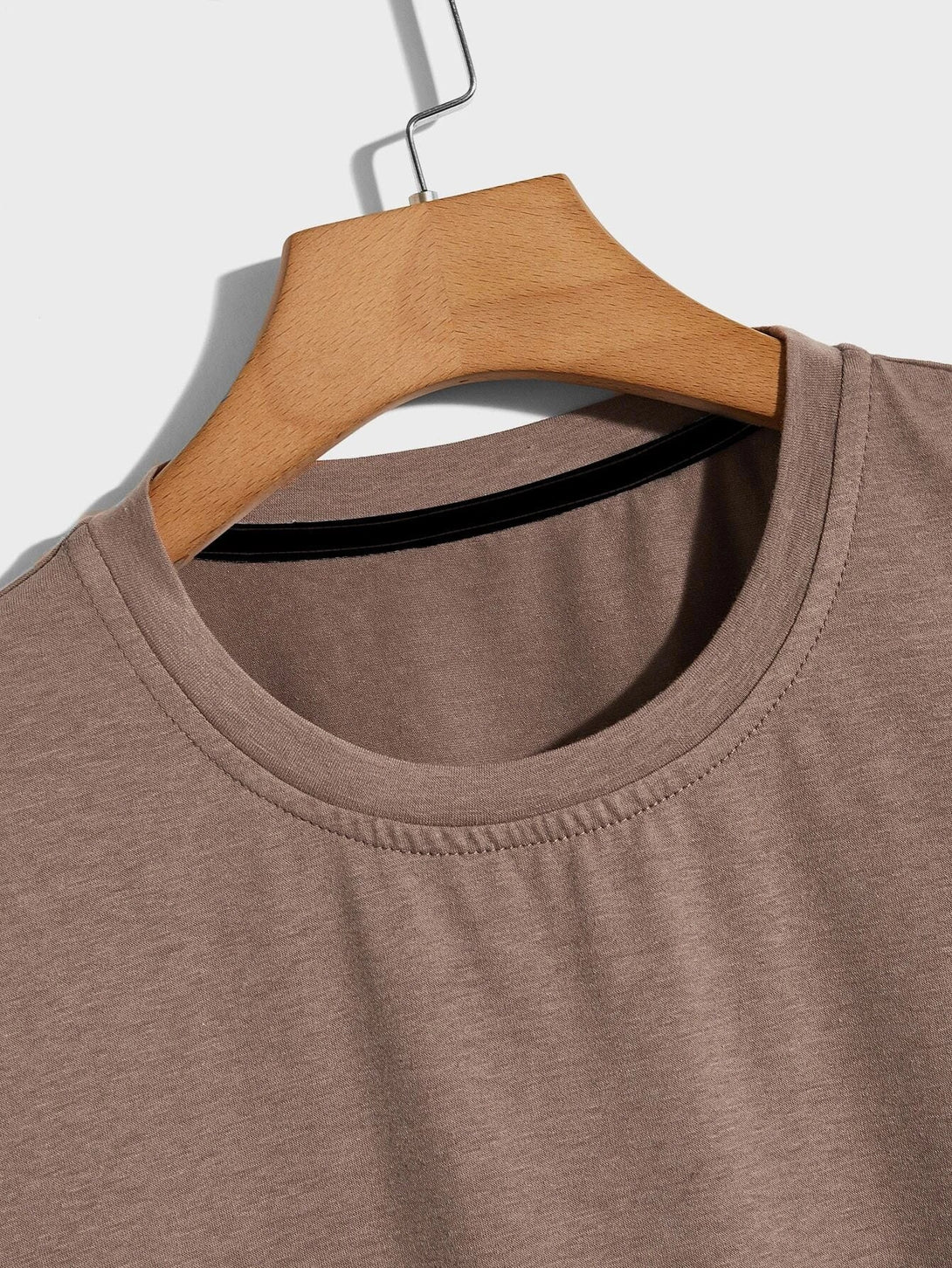 SHEIN Mocha Brown Solid Round Neck Tee - Negative Apparel
