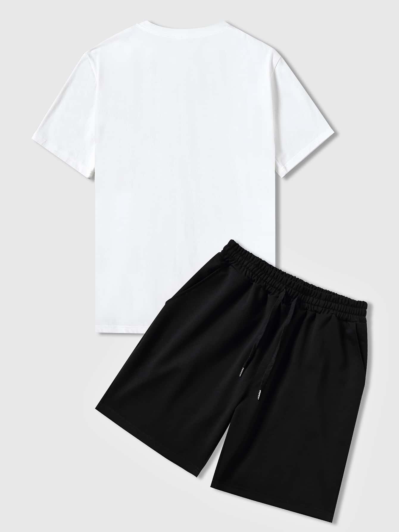 SHEIN Moon Print Tee & Drawstring Shorts - Negative Apparel