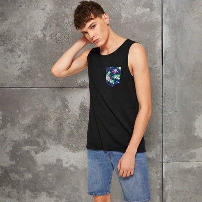 SHEIN Multi Color Pocket Patched Black Tank Top - Negative Apparel