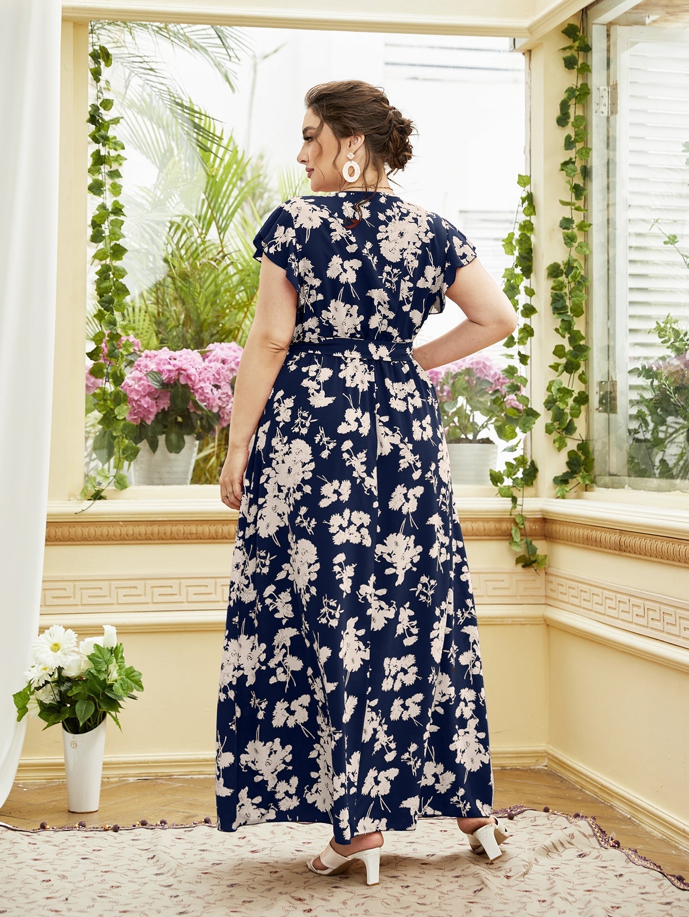 Shein Curve 5XL Plus Size Pink Floral Print Off The Shoulder Dress