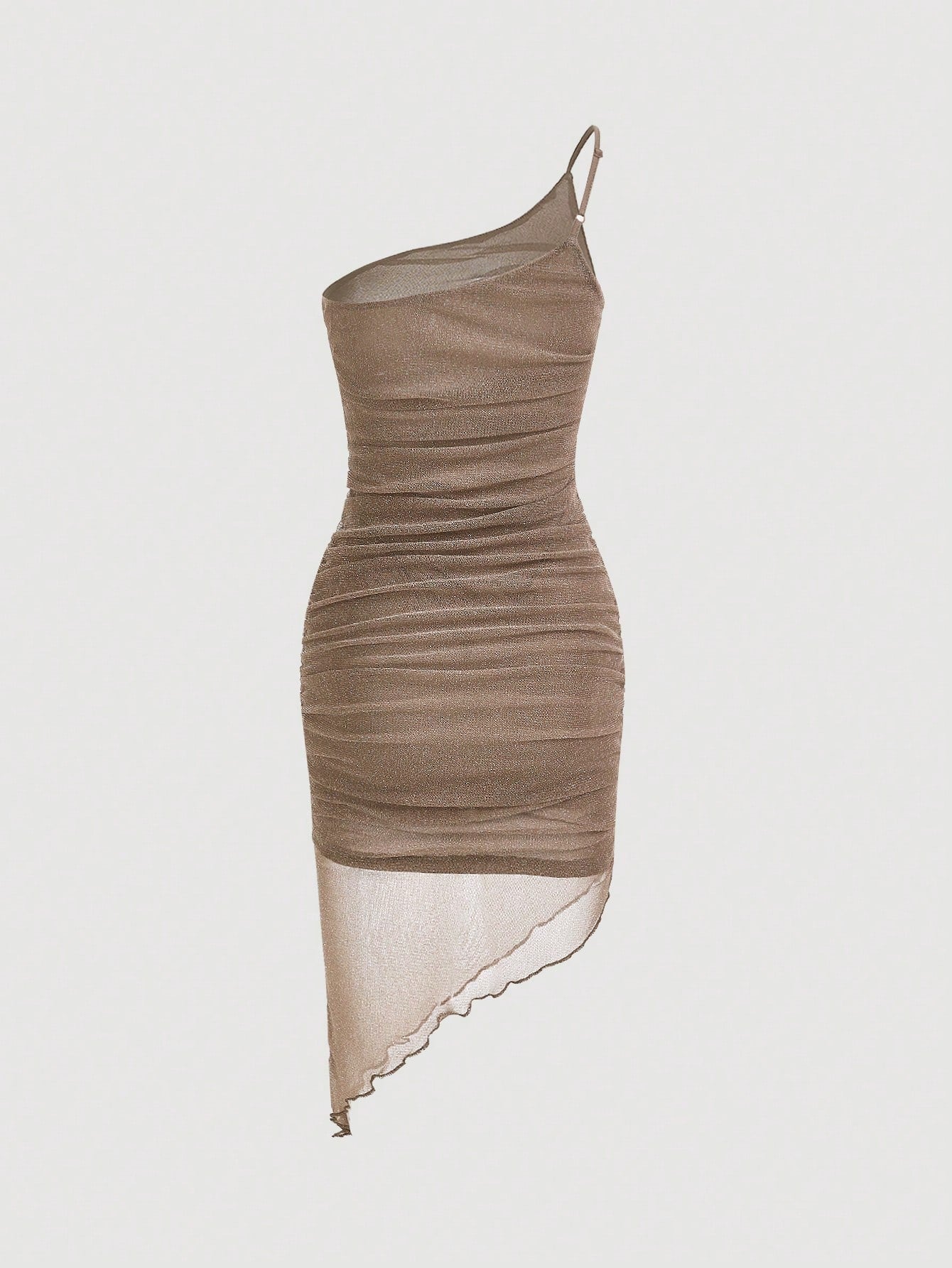 SHEIN One Shoulder Ruched Asymmetrical Hem Mesh Dress - Negative Apparel