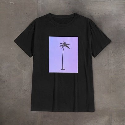 SHEIN Palm Tree Printed T-Shirt - Negative Apparel