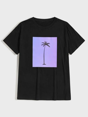 SHEIN Palm Tree Printed T-Shirt - Negative Apparel