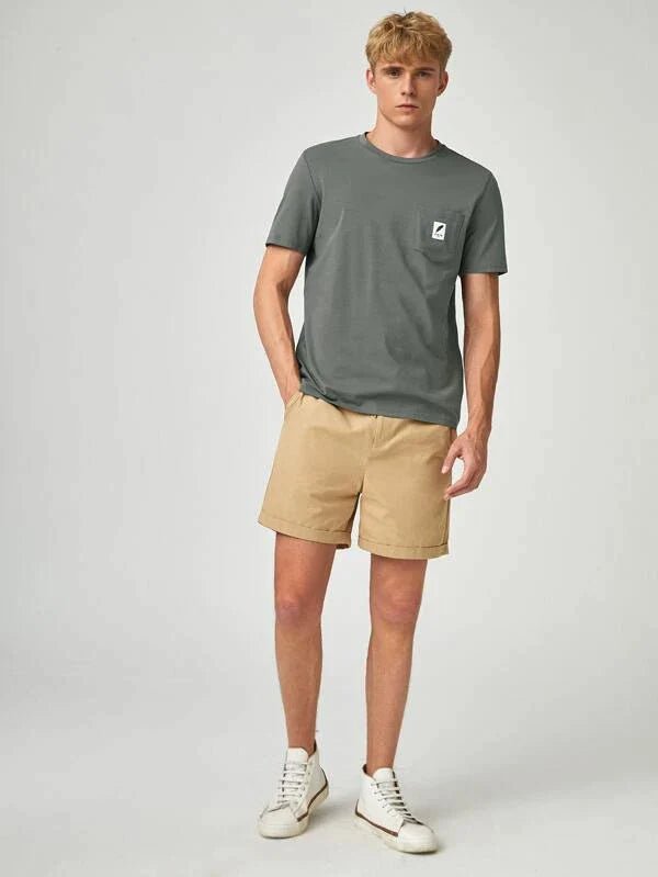 SHEIN Patch Detail Front Pocket T-Shirt - Negative Apparel