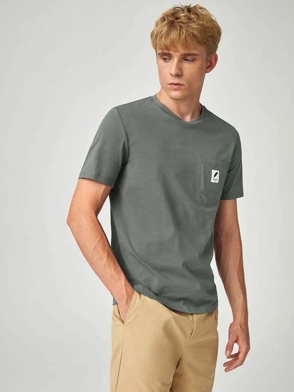 SHEIN Patch Detail Front Pocket T-Shirt - Negative Apparel