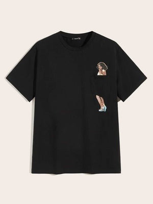 SHEIN Patch Pocket Figure Graphic Tee - Negative Apparel