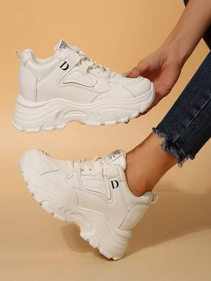 SHEIN Platform Sneakers With Wedge Heels, Thick Soles And Letter Print Shoelaces - Negative Apparel