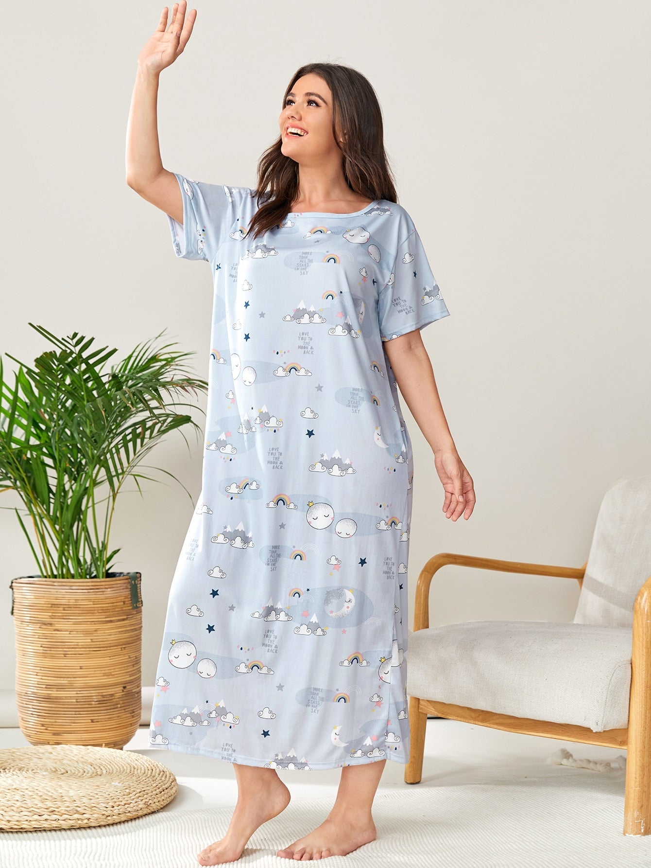 SHEIN Mulvari Plus Allover Print Square Neck Puff Sleeve Dress - Negative  Apparel