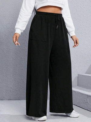 SHEIN Plus Drawstring Waist Wide Leg Pants - Negative Apparel