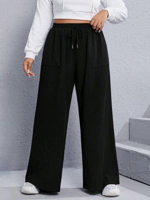 SHEIN Plus Drawstring Waist Wide Leg Pants - Negative Apparel