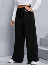 SHEIN Plus Drawstring Waist Wide Leg Pants - Negative Apparel