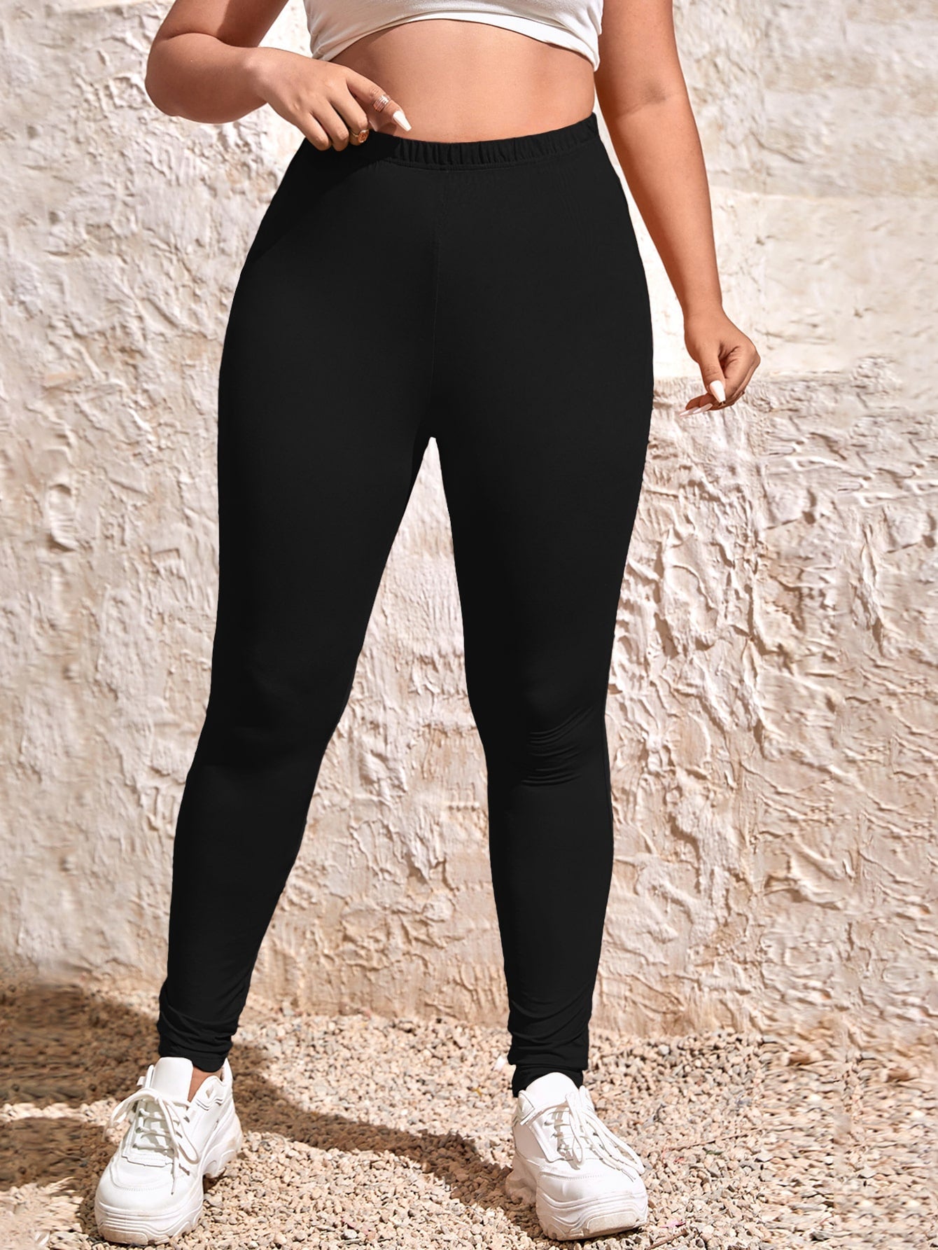 SHEIN Plus Elastic Waist Leggings - Negative Apparel