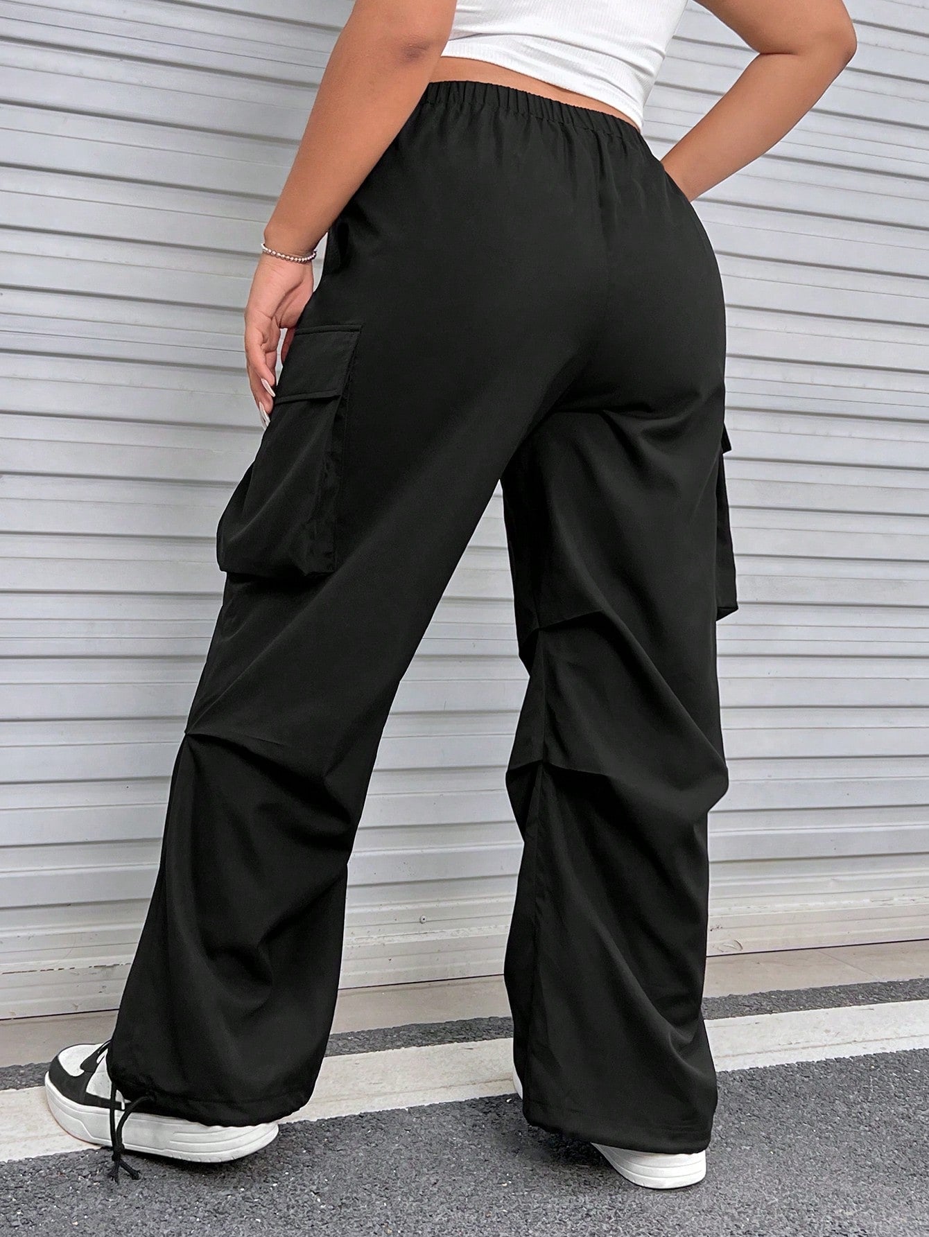 SHEIN Plus Flap Pocket Side Cargo Pants - Negative Apparel