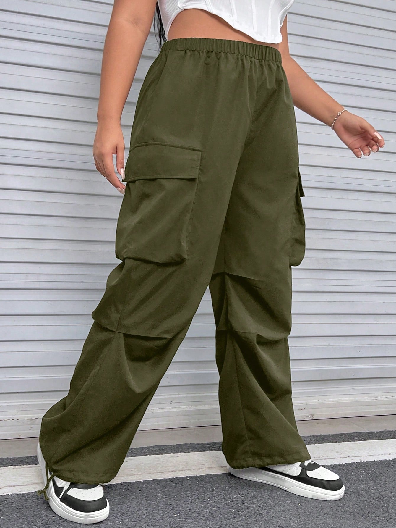 SHEIN Plus Flap Pocket Side Cargo Pants - Negative Apparel