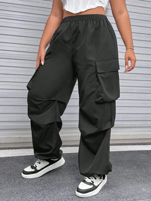 SHEIN Plus Flap Pocket Side Cargo Pants - Negative Apparel