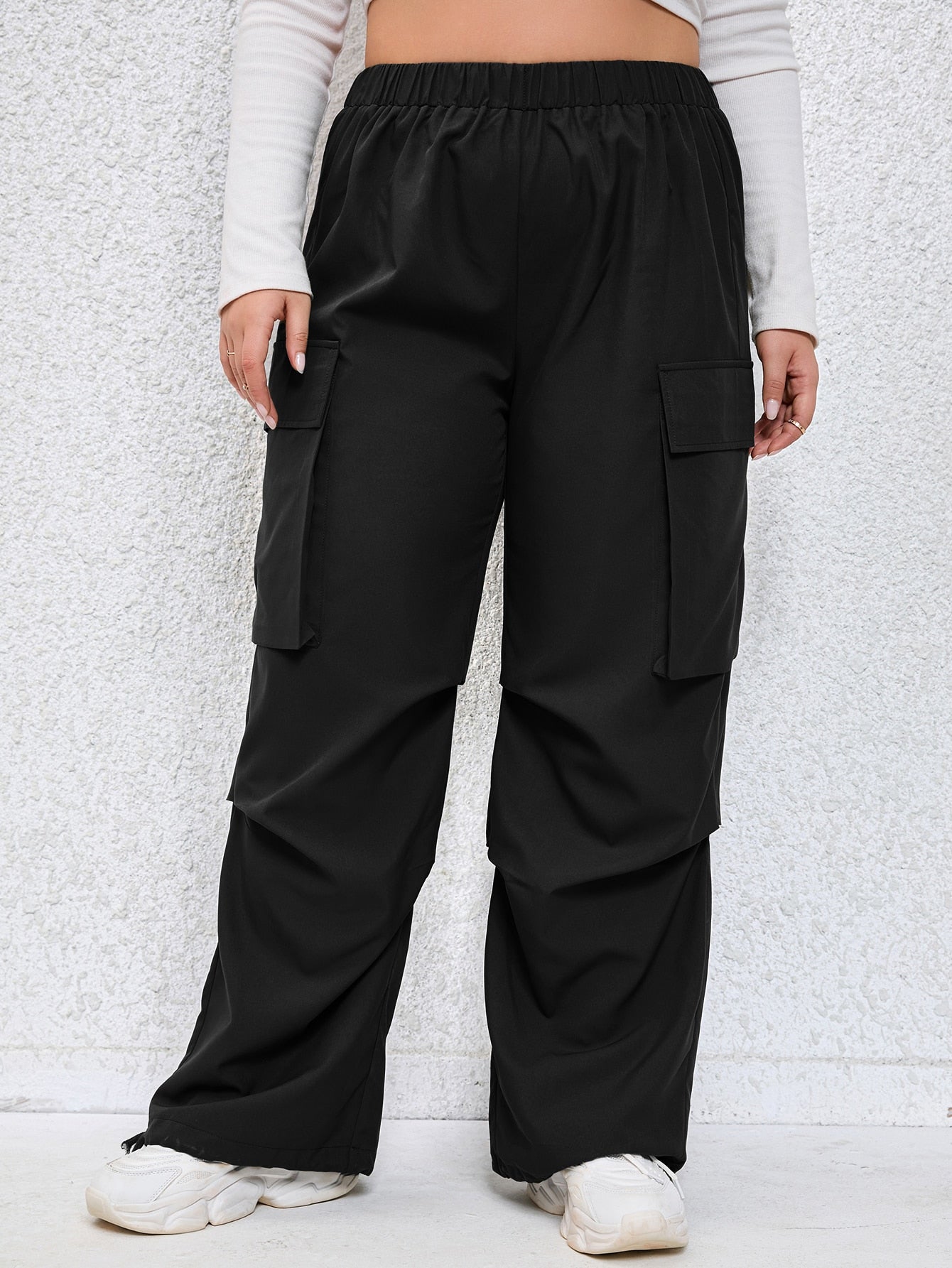 SHEIN Plus Flap Pocket Side Cargo Pants - Negative Apparel