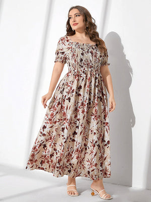 SHEIN Plus Floral Print Square Neck Dress - Negative Apparel