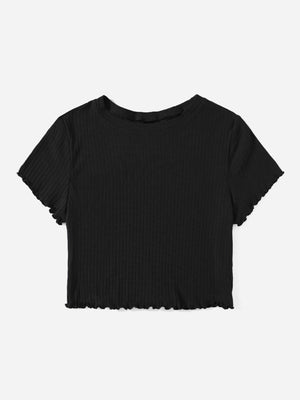 SHEIN Plus Lettuce Trim Rib Knit Tee - Negative Apparel