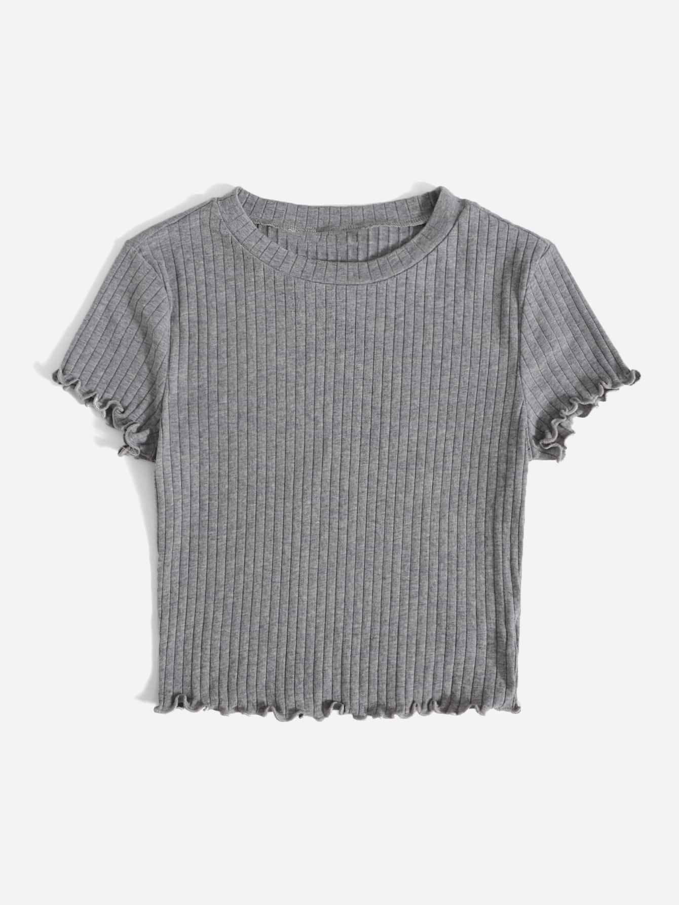 SHEIN Plus Lettuce Trim Rib Knit Tee - Negative Apparel