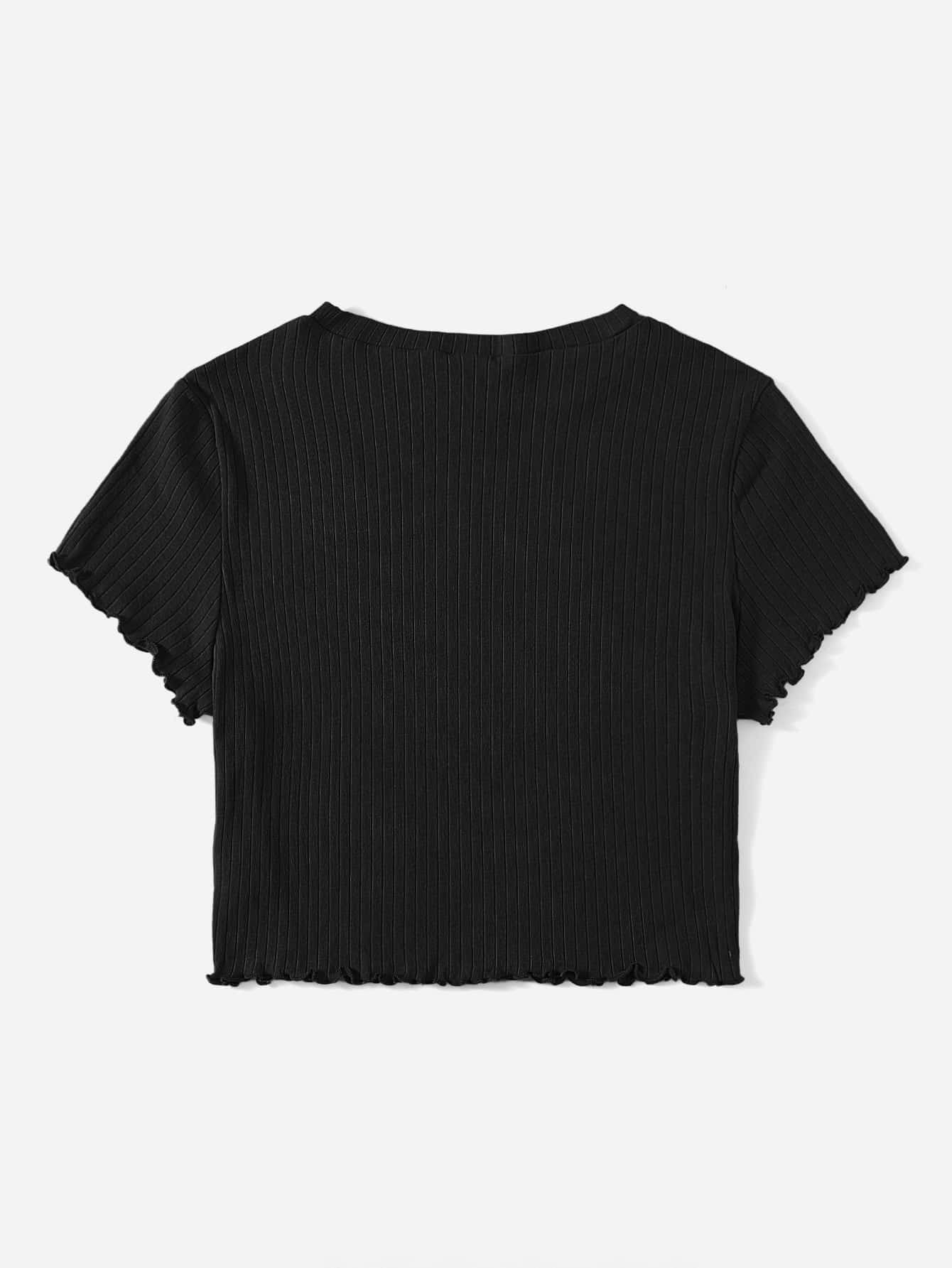 SHEIN Plus Lettuce Trim Rib Knit Tee - Negative Apparel