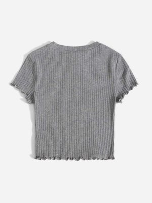 SHEIN Plus Lettuce Trim Rib Knit Tee - Negative Apparel