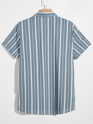 SHEIN Pocket Front Striped Shirt - Negative Apparel