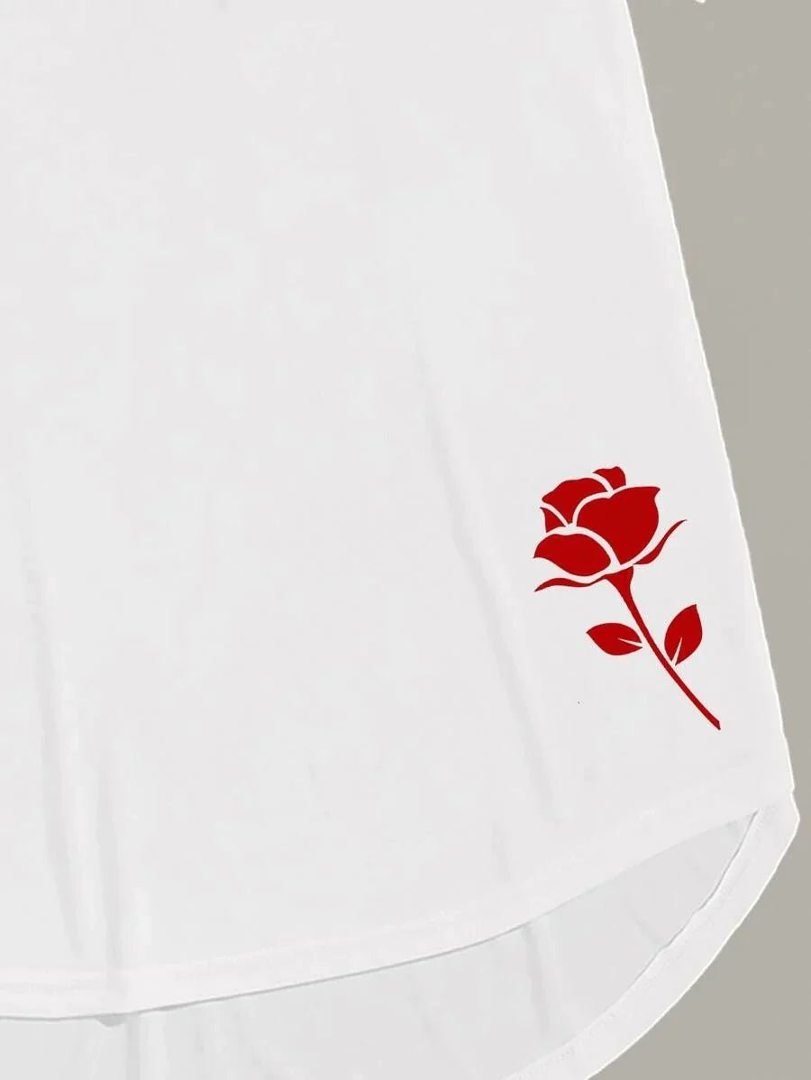 SHEIN Red Rose Extended T-Shirt - Negative Apparel