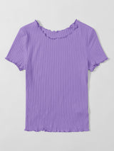 SHEIN Ribbed Lettuce-Edge Form-Fitting Top - Negative Apparel