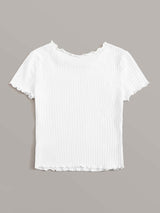 SHEIN Ribbed Lettuce-Edge Form-Fitting Top - Negative Apparel