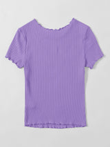 SHEIN Ribbed Lettuce-Edge Form-Fitting Top - Negative Apparel