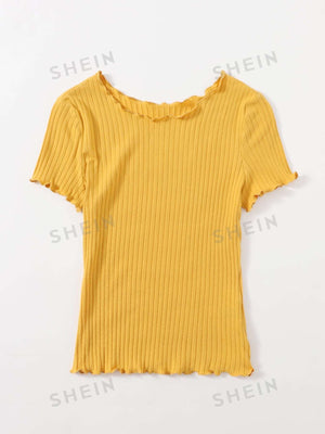 SHEIN Ribbed Lettuce-Edge Form-Fitting Top - Negative Apparel