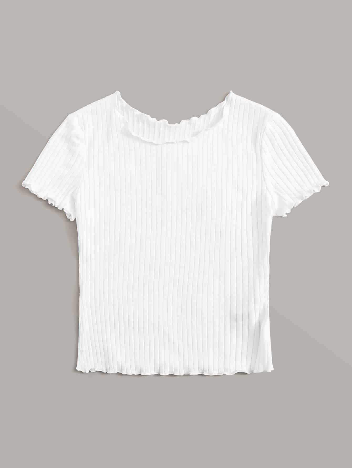 SHEIN Ribbed Lettuce-Edge Form-Fitting Top - Negative Apparel