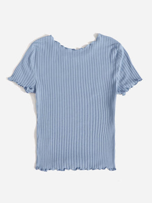 SHEIN Ribbed Lettuce-Edge Form-Fitting Top - Negative Apparel