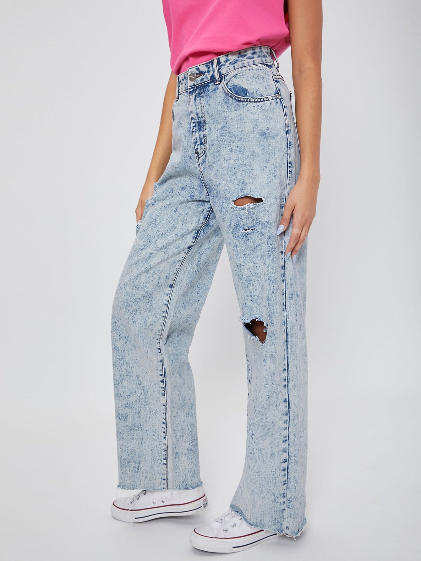 SHEIN Ripped Detail Jeans - Negative Apparel